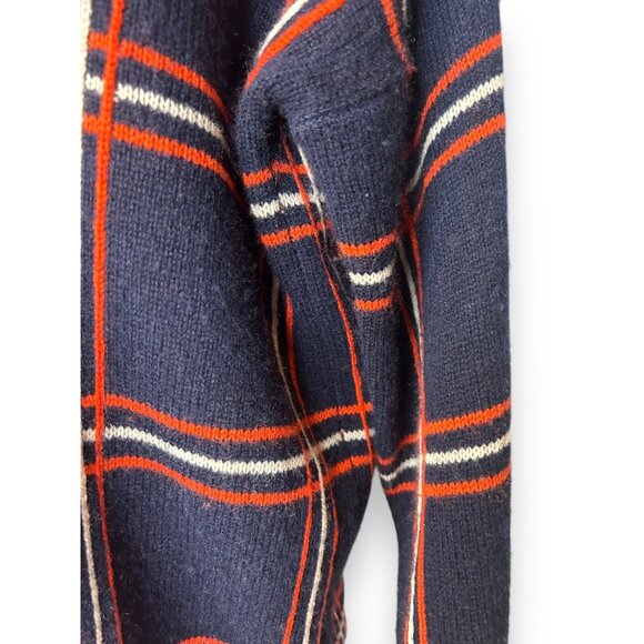 Scripted Ethan Windowpane Plaid Navy Orange Sweater distressed fringe - Picture 8 of 10